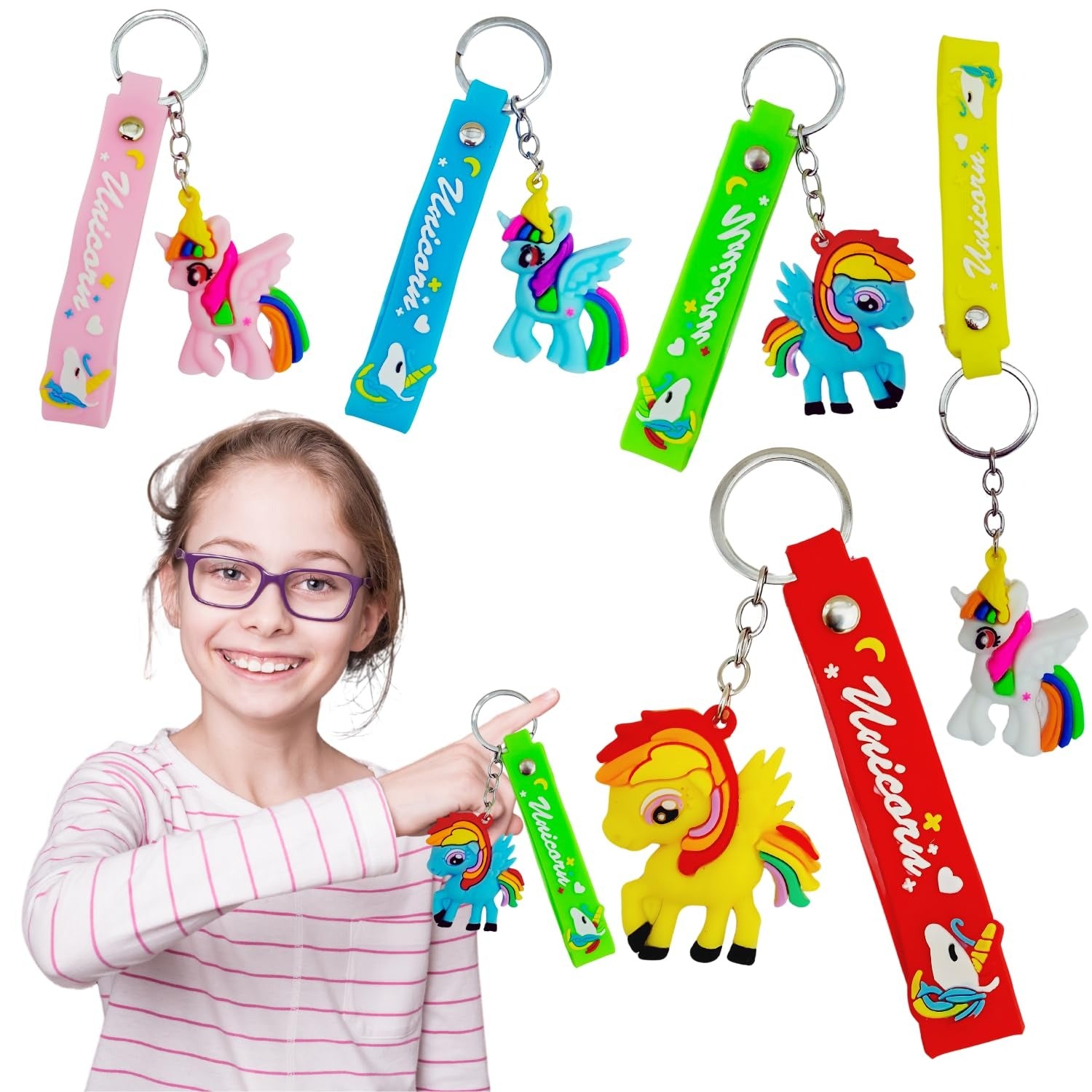 01 PCs IncyWincy Unicorn Keychain for Kids | Cute Keyrings for Girls | Birthday Return Gift Bulk Pack | Keyrings for Backpacks ( Random Color )