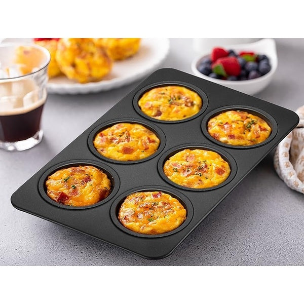 6-Cup Muffin Pan – Non-Stick Carbon Steel Cupcake Baking Tray | Heavy Duty Standard Bakeware for Muffins, Cakes, Mini Pies &amp; More