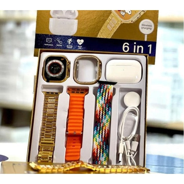 H9 Ultra 2 Smart Watch – Original Full Display with AirPods 3 Model BT, Watch Cover &amp; Straps (6 in 1 Set) - GlowLaa.com