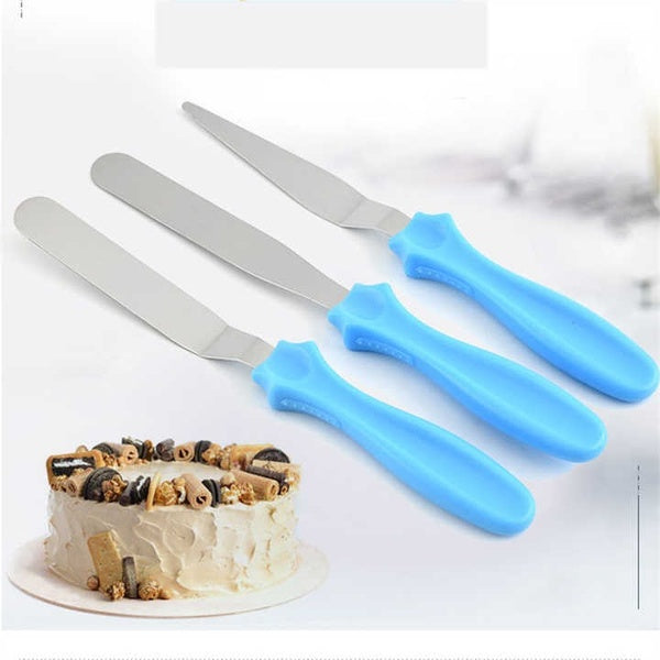 3-Piece Cake Decorating Knife Set – Stainless Steel Spatula &amp; Cream Spreader Tools (Multi-Color)