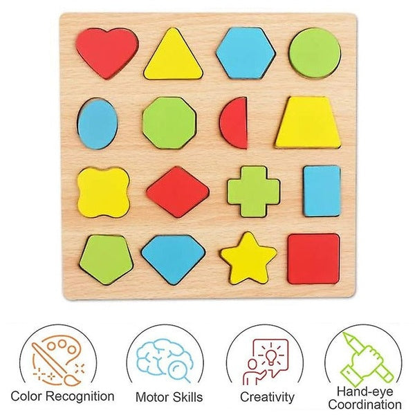 Colorful Geometric Shapes Wooden Cognitive Board Puzzle – Educational Learning Toy for Kids (1–3 Years, Safe &amp; Durable) - GlowLaa.com