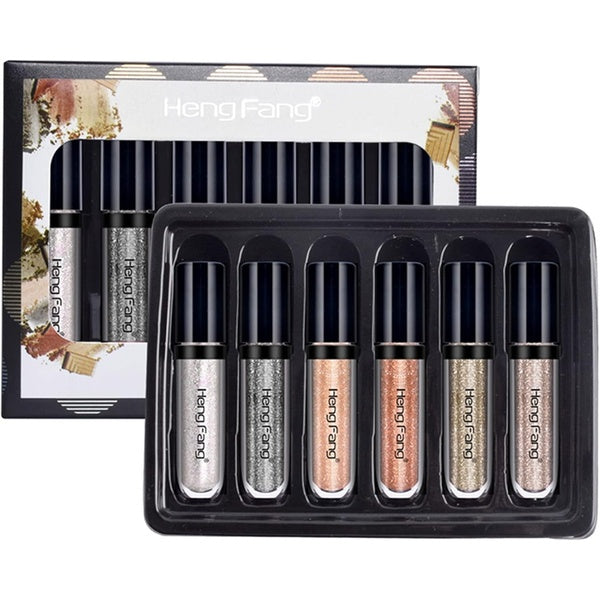 HENG FANG 6 Pcs Liquid Diamond Glitter Eyeshadows Set – Waterproof, Long-Lasting, Vibrant Colors with Lightweight Texture for Bold &amp; Sparkling Eye Makeup - GlowLaa.com
