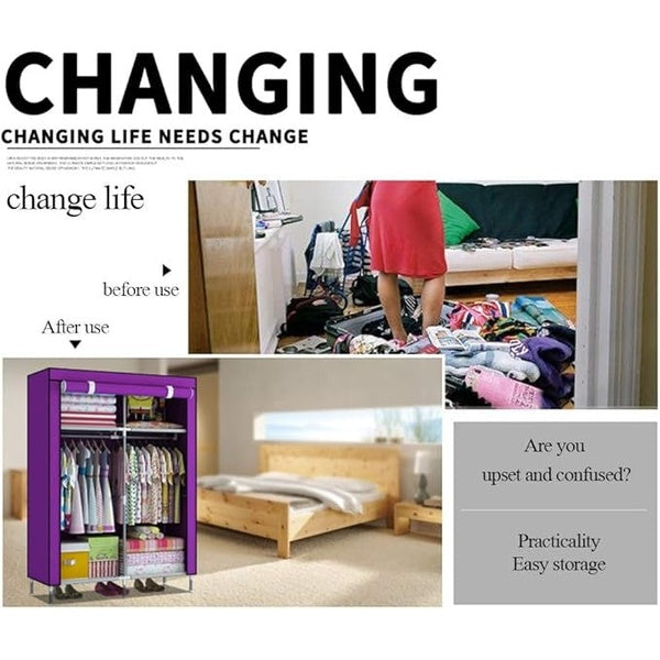 2 Door Fancy &amp; Portable Foldable Closet Wardrobe Storage Organizer with Shelves Foe Multi Purpose 105x45x175cm (Random Color)