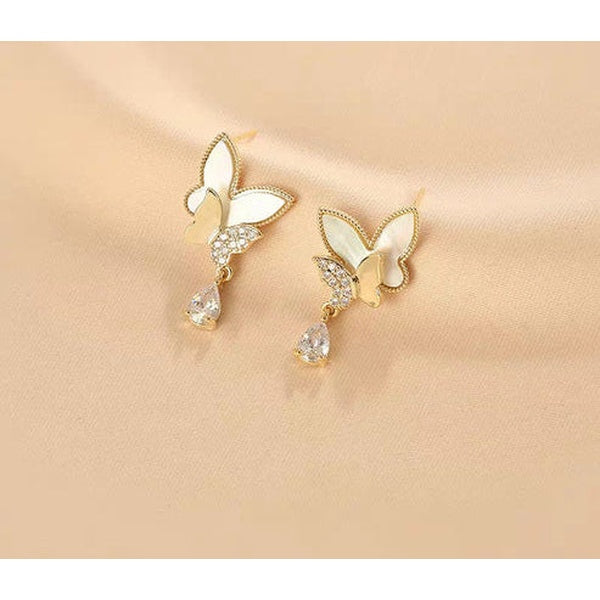 Double Butterfly Hanging Pearl Earings / Earrings Women's Earrings for Gift  / for girls - Golden - GlowLaa.com