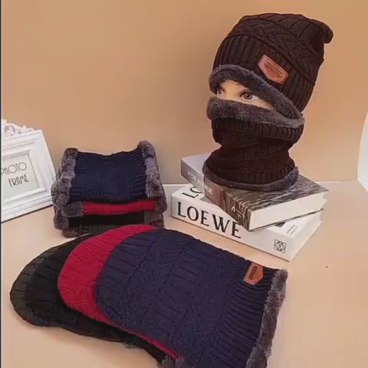 Wool Cap With Neck Warmer | Beanie And Scarf Set With Fleece Mask | Winter Thermal Wool Cap For Men And Women
