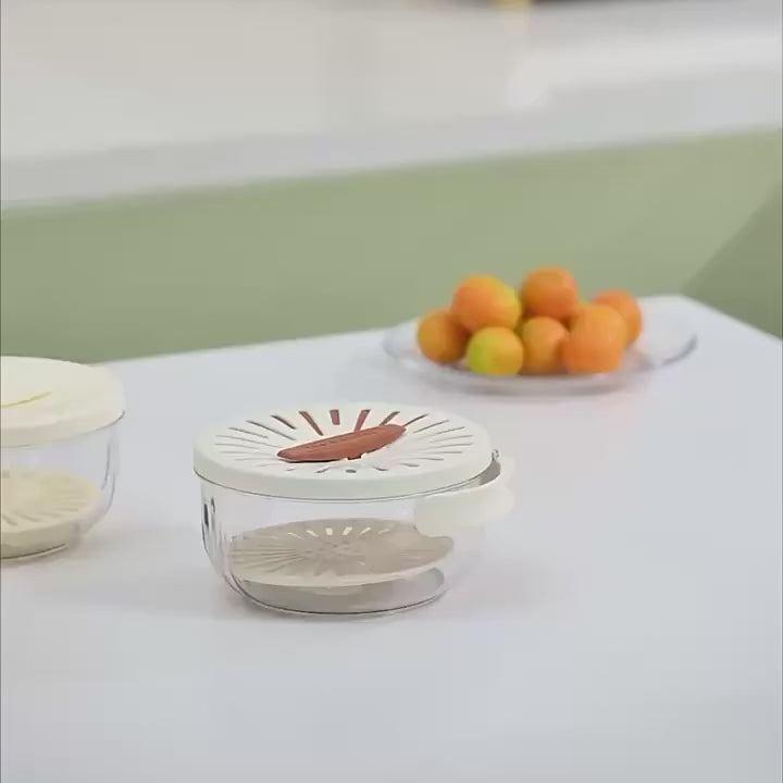 Kitchen Fruit Drainage Basket with Lid  Multi functional Dual-Layer Bowl for Washing, Draining &amp; Storing Fruits and Vegetables, Foldable Handle Design, White