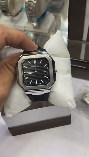 Universal Point UP 1988  Square Dial Leather Strap Watch | Stainless Steel Case | Water Resistant 3 ATM (With Box)