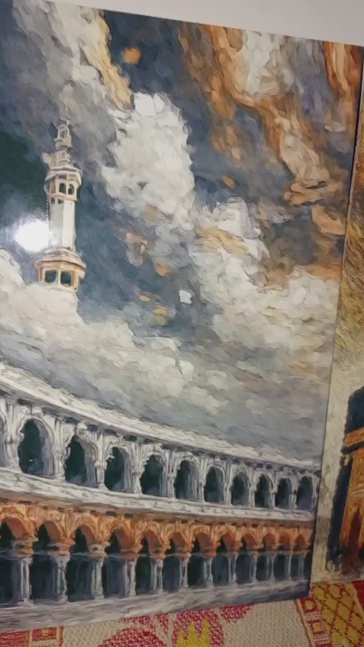 Khana Kaba Wooden Wall Art  3 Piece Islamic Frame Set Made With Wooden Stickytile, Each Frame 8x11 Inches, Easy To Install With Included Double Tape