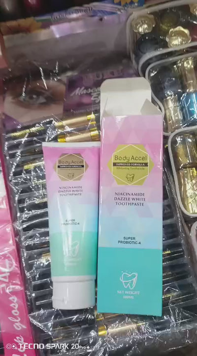 Body Accel Niacinamide Whitening Toothpaste 100ml  Advanced Stain Removal with Probiotics for Bright Smile & Fresh Breath