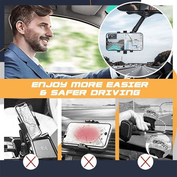 Spin Mirror Mobile Holder | Rearview Mirror Phone Holder for Car Multifunctional 360° Rotatable Retractable Car Phone Holder Mount,Universal Cell Phone Holder Fit All Car and Phone - GlowLaa.com